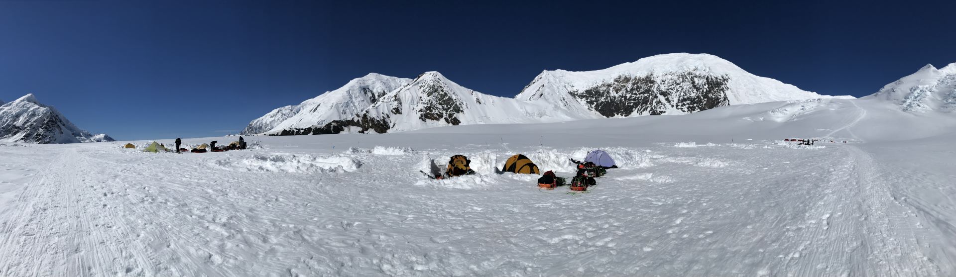 Panorama of the trail passing camp 1, looking south-west-north